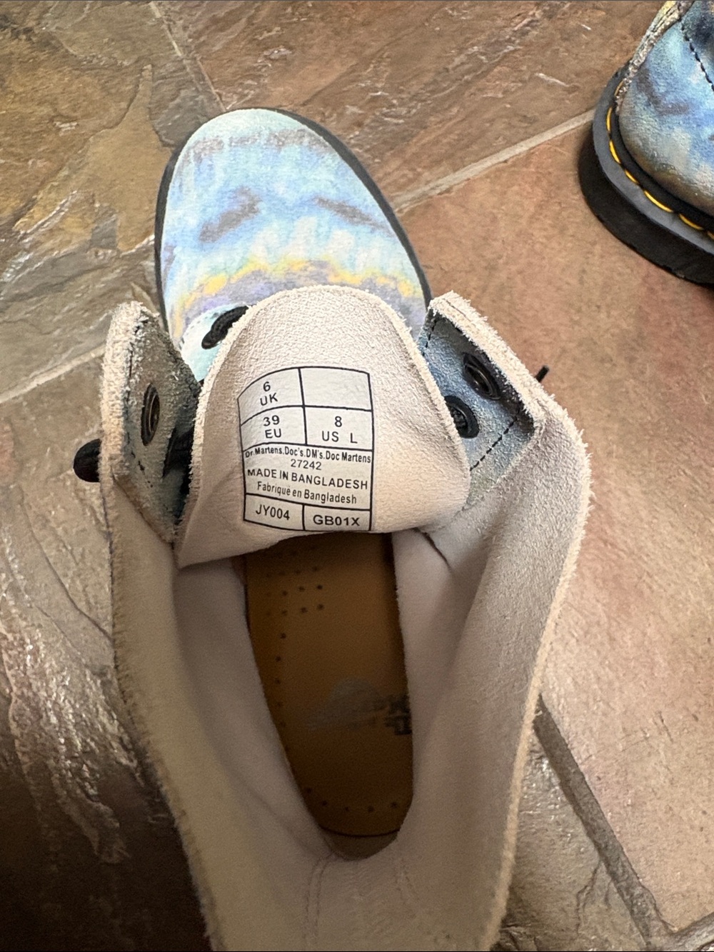 Dr. Martens Pastel Tie-Dye Blue & Purple Lace-Up Boots - Picture 2 of 4